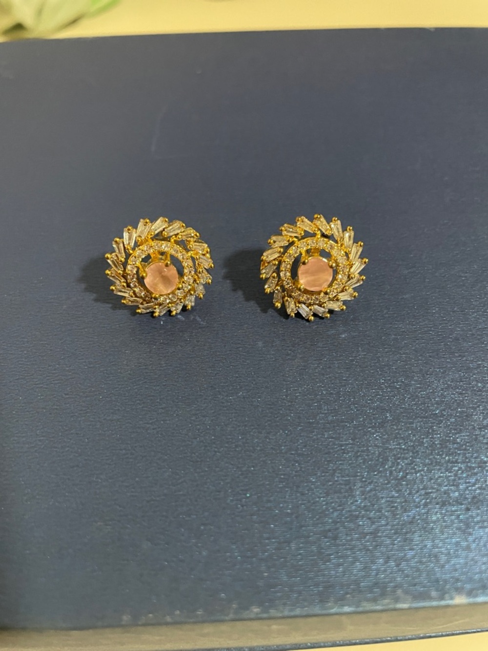 Gold-Tone Pink Center Floral Halo Stud Earrings